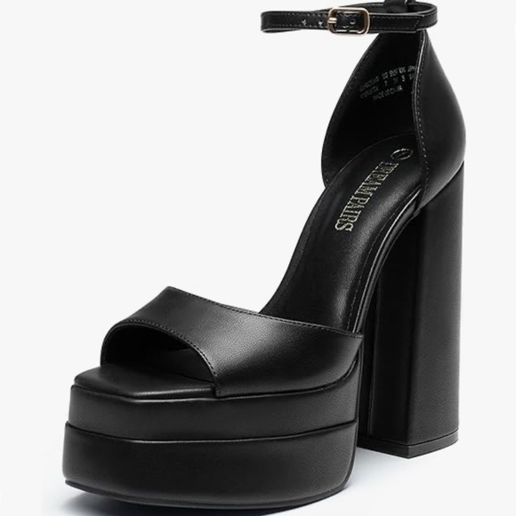 DREAM PAIRS black double platform chunky open toe high heels NWOB - Picture 2 of 10